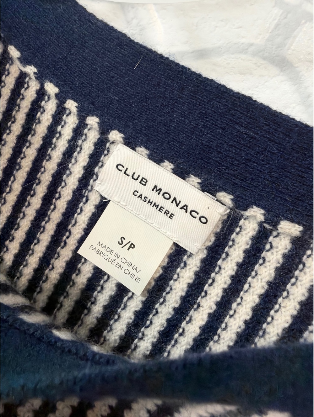 Club Monaco 100% Cashmere Striped Blue/White Short Sleeve Poncho Sweater Size S - Picture 5 of 7